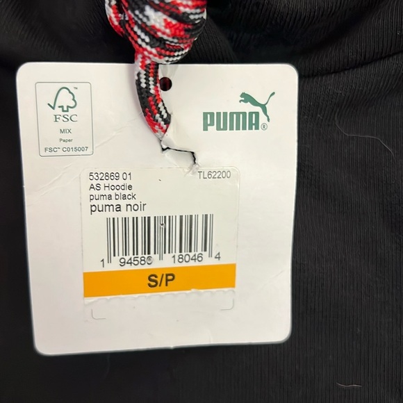 New Puma AS Cropped Hoodie Pullover Sweatshirt Black/Noir White Stripe Small - Picture 3 of 11